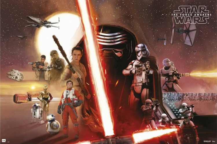 Star Wars Episode VII, Rey, Finn, BB-9, Poe Dameron, Captain Phasma, Kylo Ren, Han Solo, General Leia Organa, Stormtroopers, Planet Starkiller, C-3PO, R2-D2, Chewbacca, Maz Kanata