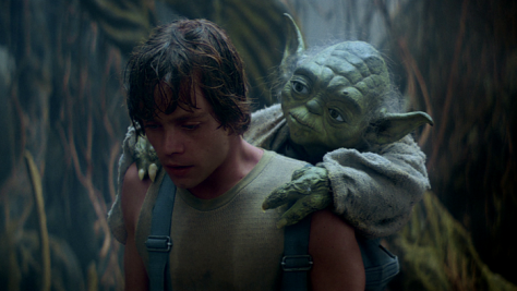 Luke Skywalker (Mark Hamill) and Yoda in The Empire Strikes Back