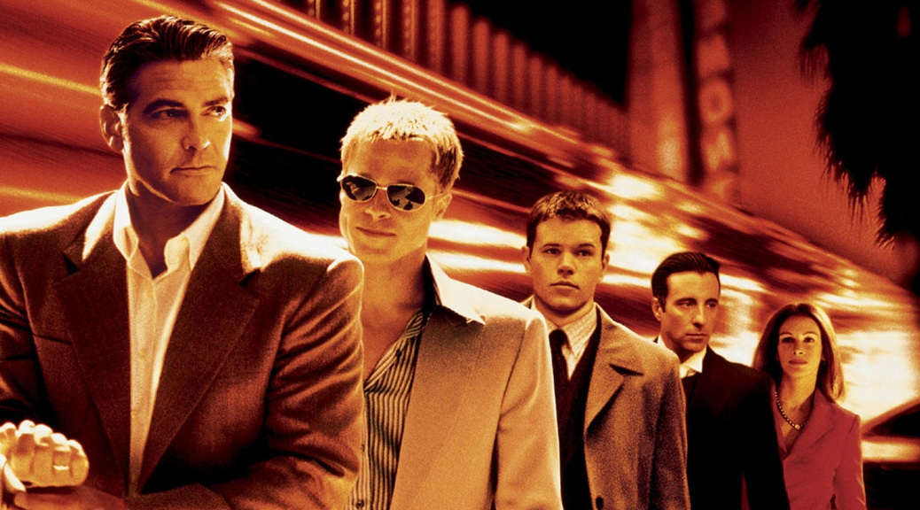 George Clooney, Brad Pitt, Matt Damon, Andy Garcia and Julia Roberts in Ocean's Eleven