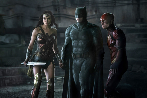 Gal Gadot, Ben Affleck, and Ezra Miller in Justice League