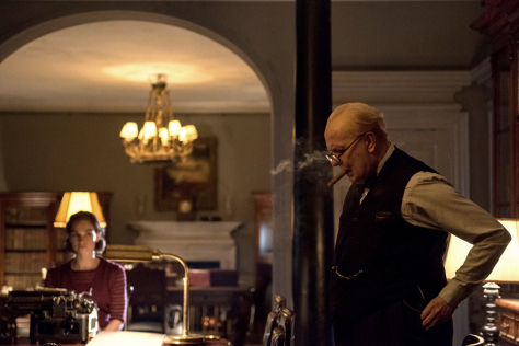Lily James and Gary Oldman in Darkest Hour