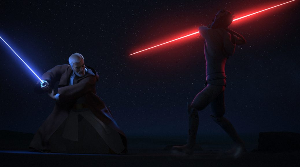 Obi-Wan Kenobi and Darth Maul in Star Wars: Rebels