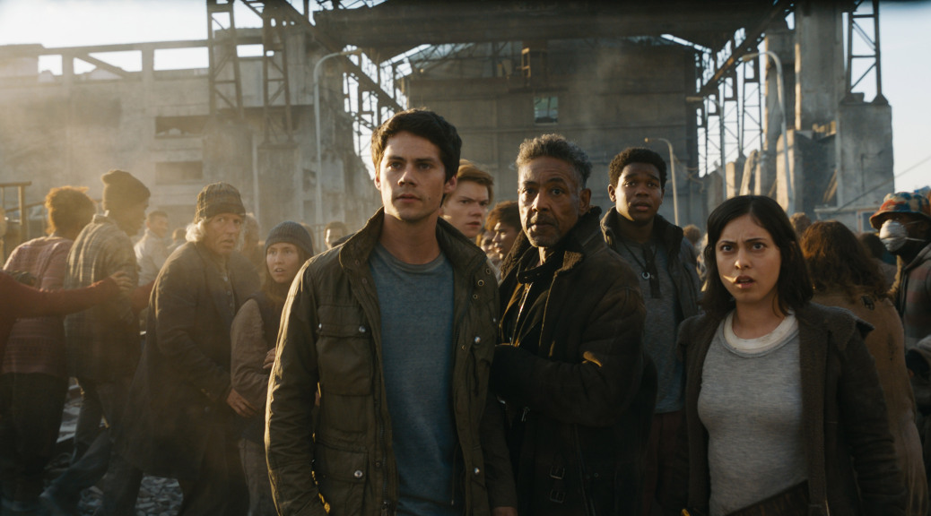Dylan O'Brien, Giancarlo Esposito, and Rosa Salazar in Maze Runner: The Death Cure