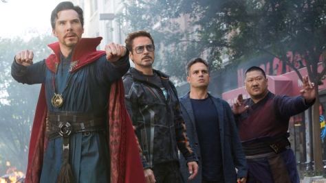 Benedict Cumberbatch, Robert Downey Jr., Mark Ruffalo, and Benedict Wong in Avengers: Infinity War